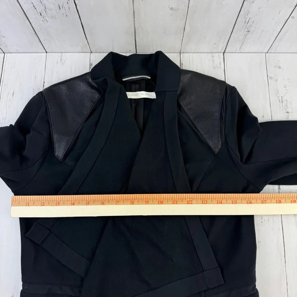 Blanc Noir Black Faux Leather Stretch Cotton Moto Jacket Mesh Accent Size Small